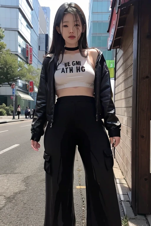 Japanese Girl sees the ghost and pees her black palazzo pants until her pants are wet in fright.
