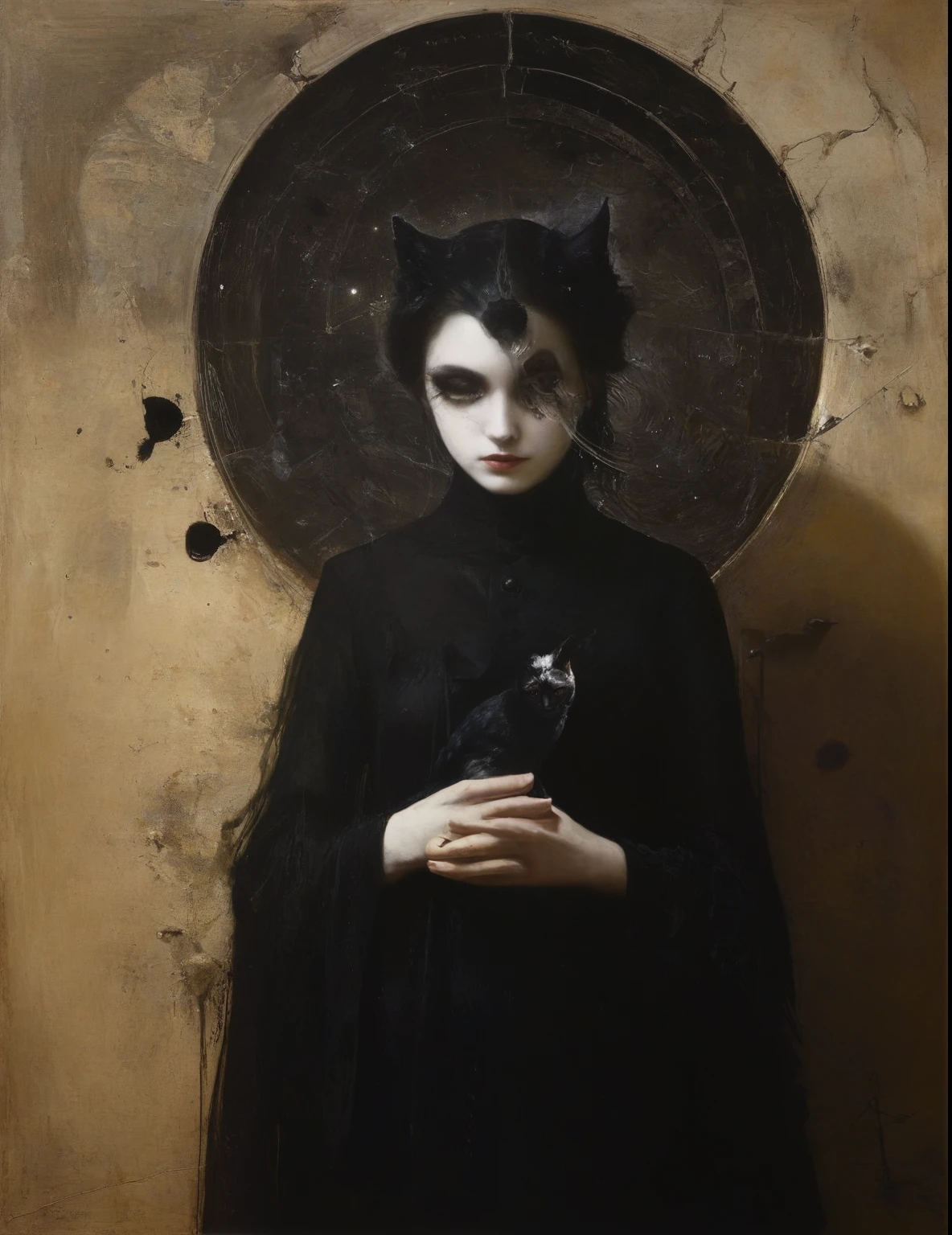 James Gurney, Surrealist art , dream-like, Mysterious, Provocative, symbolic, Complex, detailed,, (Gothic but very beautiful:1.4), (masterpiece, highest quality:1.4) , Nicola Samori Style, kitten