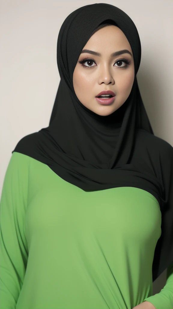 "Oki Setiana Dewi", ("Hijab Naked"), Chubby Wearing "Lace Bra And Panties", "Facial expression in anger", "FLUORESCENT Green", "Red Lips"