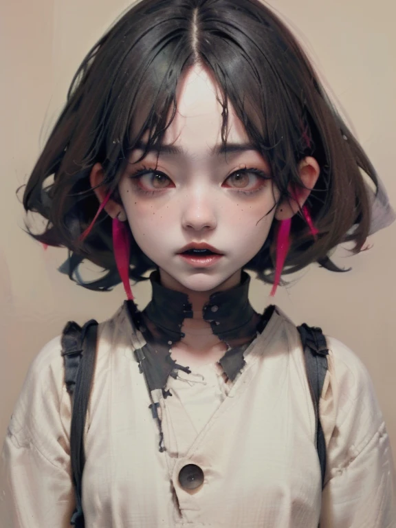 Mouth with a large split、Blindness due to hair
