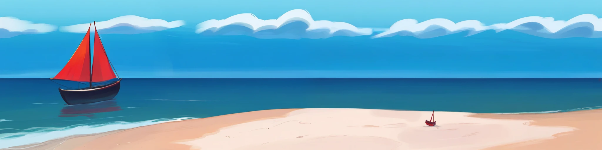 Score_9, score_8_up, score_7_up , score_anime,((sea)), ((sand)), boat with red sails