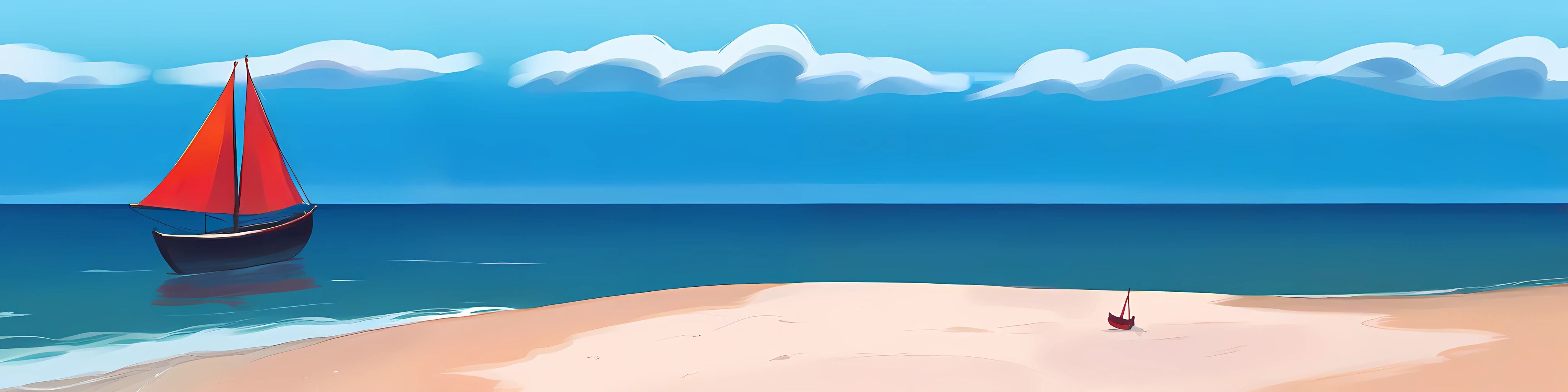 Score_9, score_8_up, score_7_up , score_anime,((sea)), ((sand)), boat with red sails
