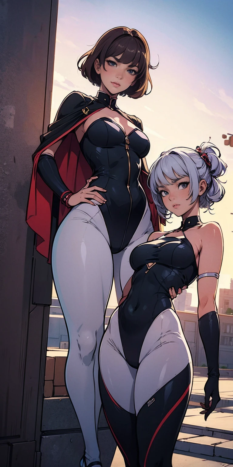 there are a mother and her daughter in front her, women in lingersuits standing next to a camera, a picture by Kamisaka Sekka, pixiv contest winner, conceptual art, commission for high res, posing for a picture, rule 34, [ 4 k digital art ]!!, neutral pose, illustration 8 k, triad of muses, ecchi anime style, poses for the camera