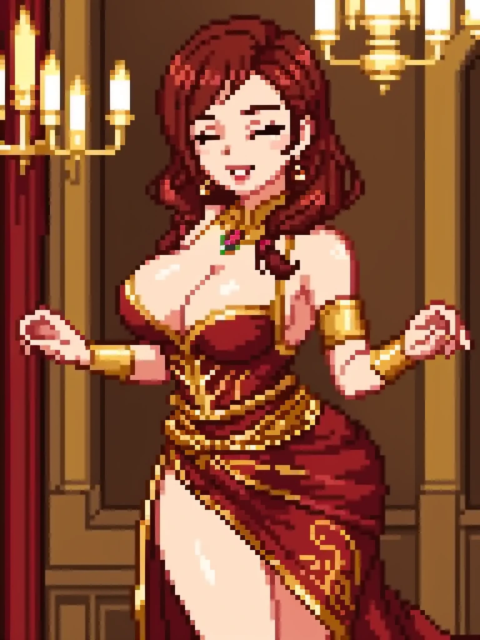 {hair_color:chestnut_brown_braided_updo}
{skin_color:rosy_peach}
{outfit_description:scale:crimson_satin_gown_with_gold_embroidery:scale_2}
{lip_expression:burgundy_lips_with_a_seductive_smile}
{body_lines:voluptuous_and_regal}
{accessories:gold_filigree_earrings}
{background_setting:renaissance_ballroom_with_chandeliers}
{group_or_solo:scale:solo:scale_2}
{overall_vibe:luxurious_and_seductive}
{art_style:scale:pixel_art_detailed:scale_2}
{detail_level:scale:ultra_detailed:scale_2}
{creative_freedom:moderate_creative_freedom}
{lighting_scenario:soft_candlelight_and_golden_reflections}
{additional_props:floral_arrangements_and_tapestries}
{art_style_modifier:scale:rich_textures_and_warm_lighting:scale_2}
{breast_size:D_cup}
{butt_size:large_butt}
{eye_color:hazel}
{camera_angle:slightly_above_looking_down_with_a_flattering_focus}
{pose:dancing_with_a_partner_with_eyes_closed}
{atmosphere:romantic_and_alluring}
{artist_style:scale:AziibPixelMix:scale_2}