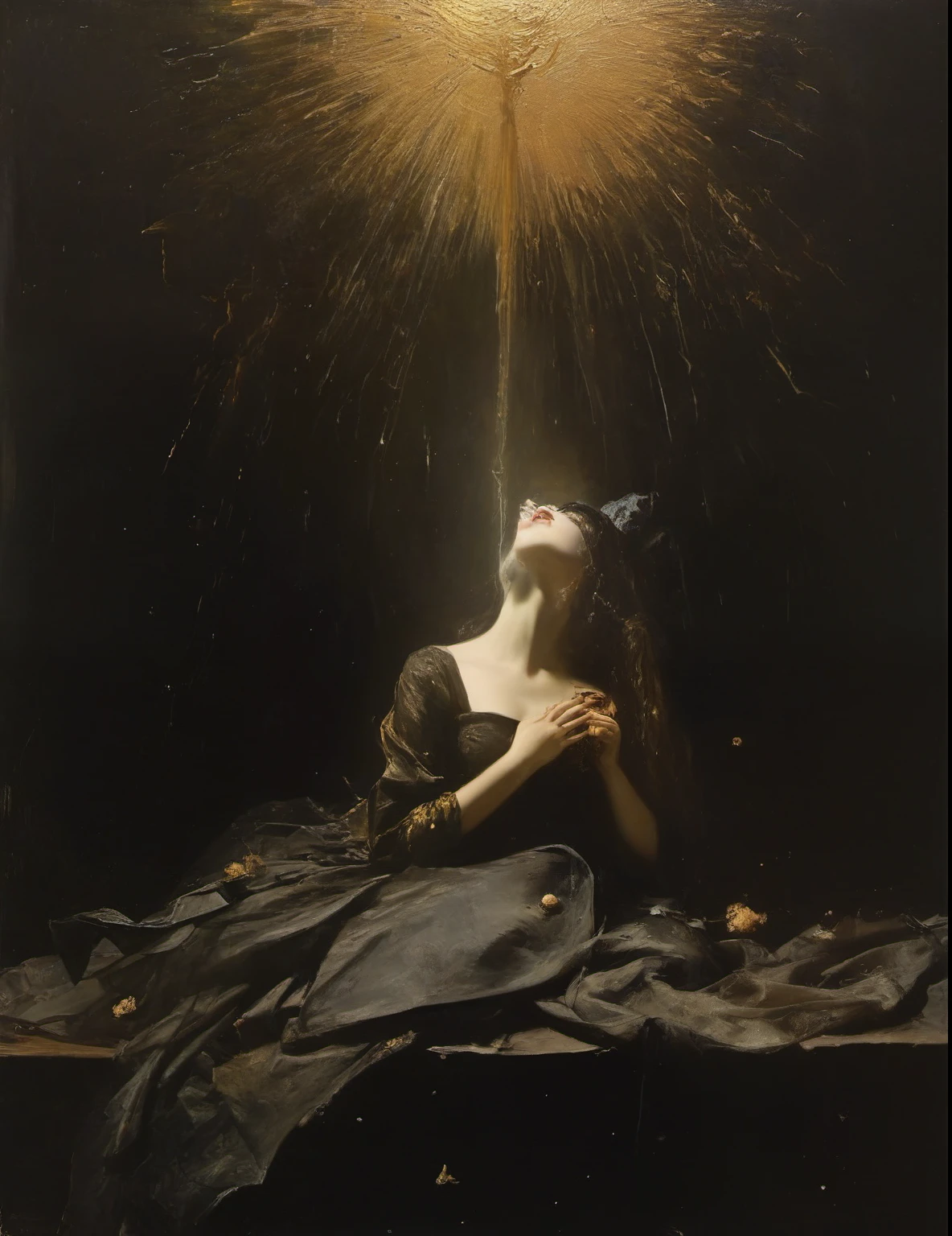 James Gurney, Surrealist art , dream-like, Mysterious, Provocative, symbolic, Complex, detailed,, (Gothic but very beautiful:1.4), (masterpiece, highest quality:1.4) , Nicola Samori Style, erotica