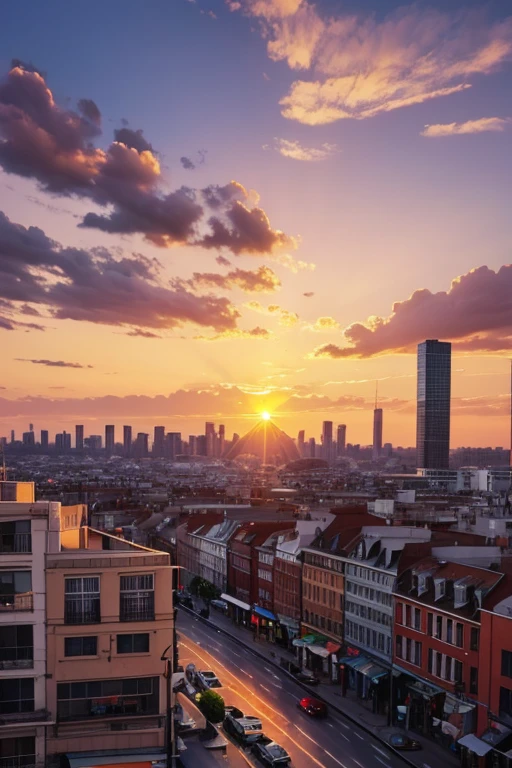 illustration of the beautiful city, sunset 