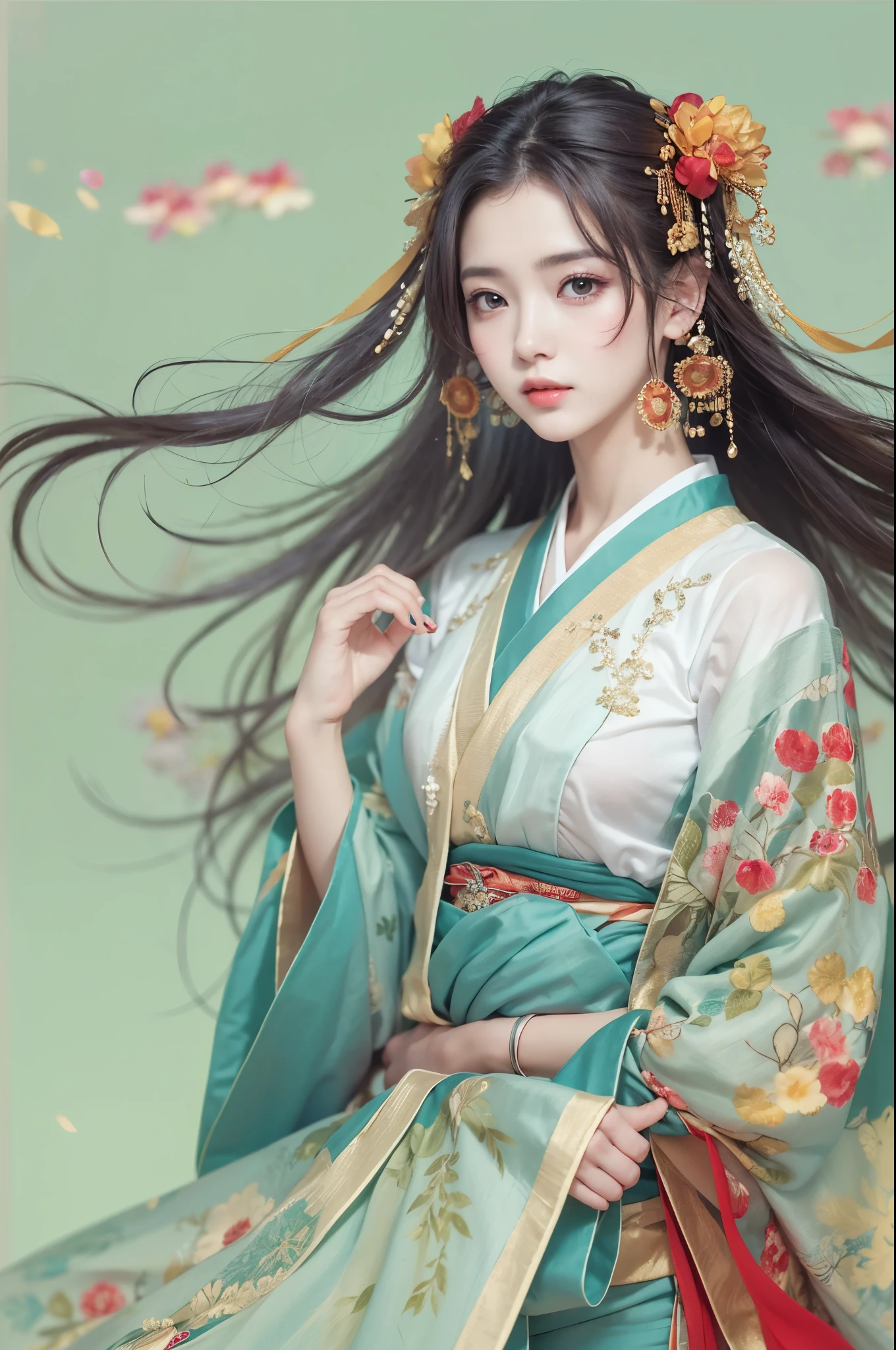 Best quality，masterpiece，Real photography，Official Art，Perfect girl，Professional photography，Photographic pose，Hanfu