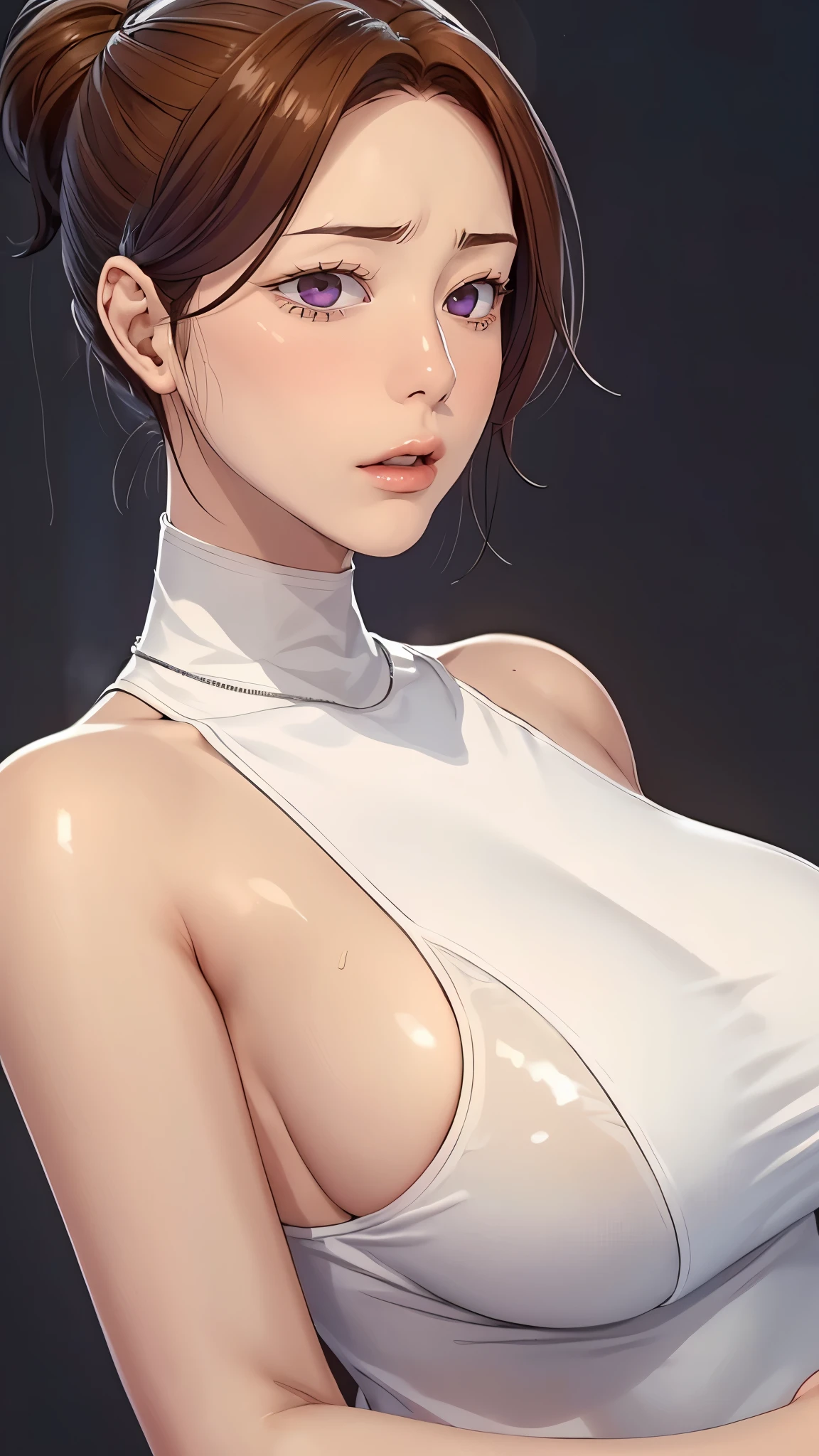 （（（完美figure，figure，solo， White and tender skin，（（（Cyberpunk，Black dress, ））），（（（junescdef,brown hair,purple eyes,medium hair，））），((masterpiece)),high resolution, ((Best quality at best))，masterpiece，quality，Best quality，（（（ Exquisite facial features，Looking at the audience,There is light in the eyes，(（（lol，Happy，））），））），（（（Light and shadow，Huge breasts））），（（（Looking at the camera，black background，)）））