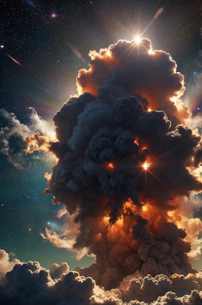 realistic Giant Molecular Cloud: The process begins in a giant molecular cloud, also known as a stellar nursery. These clouds contain vast amounts of hydrogen gas, the primary ingredient for star formation, along with other elements and dust. only use real