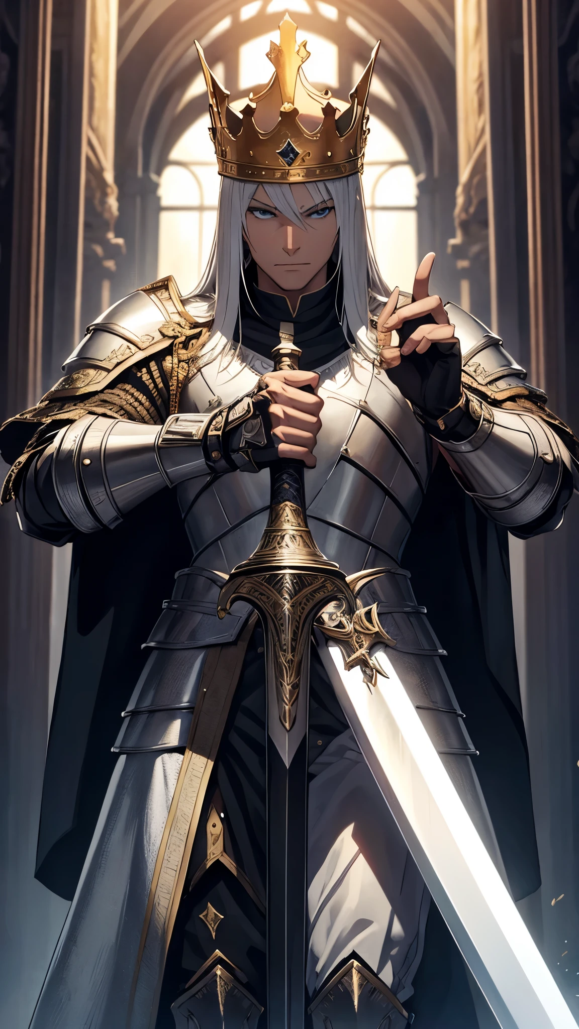 Create a King with armor and a sword in his hand.