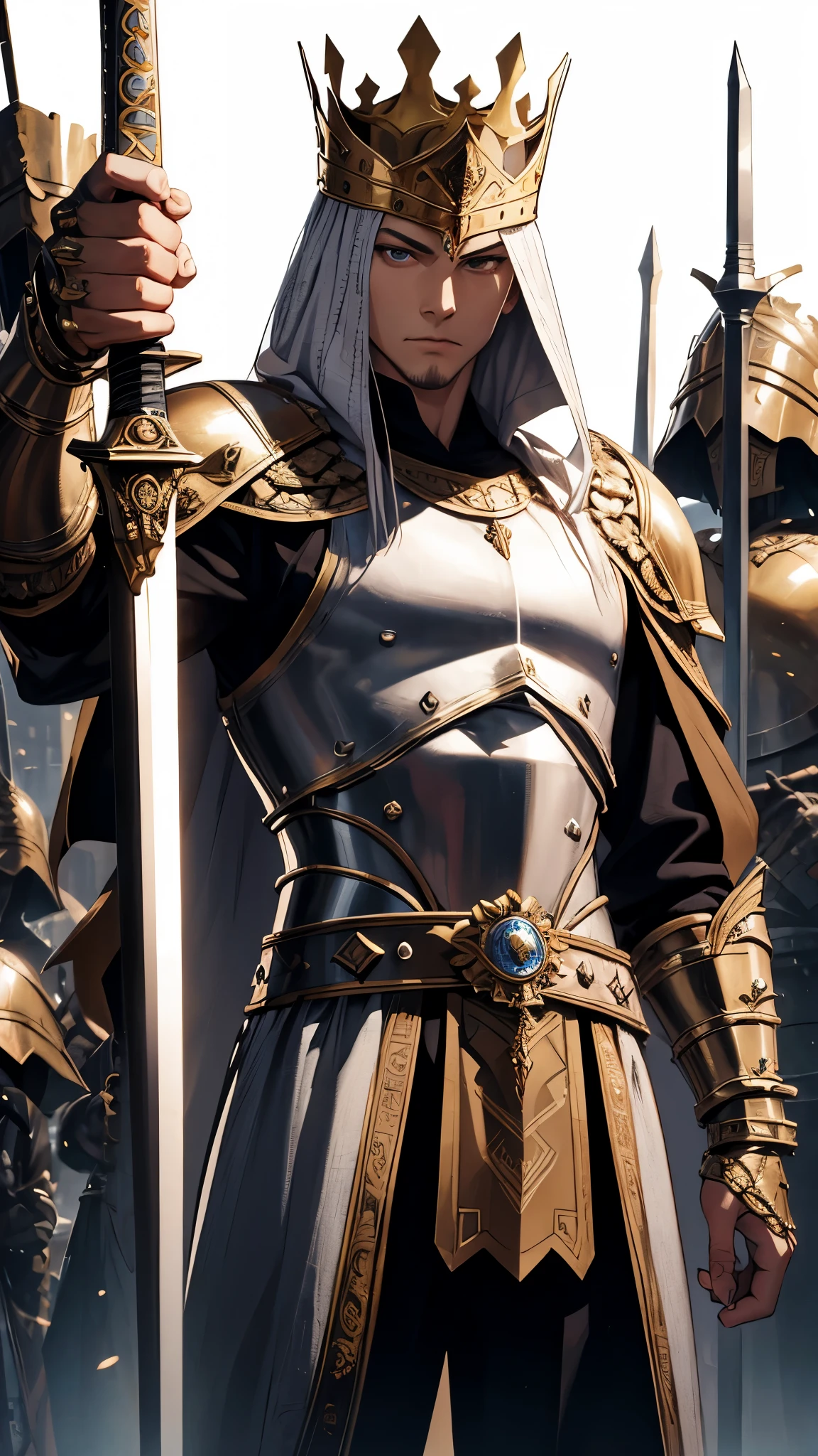 Create a King with armor and a sword in his hand.