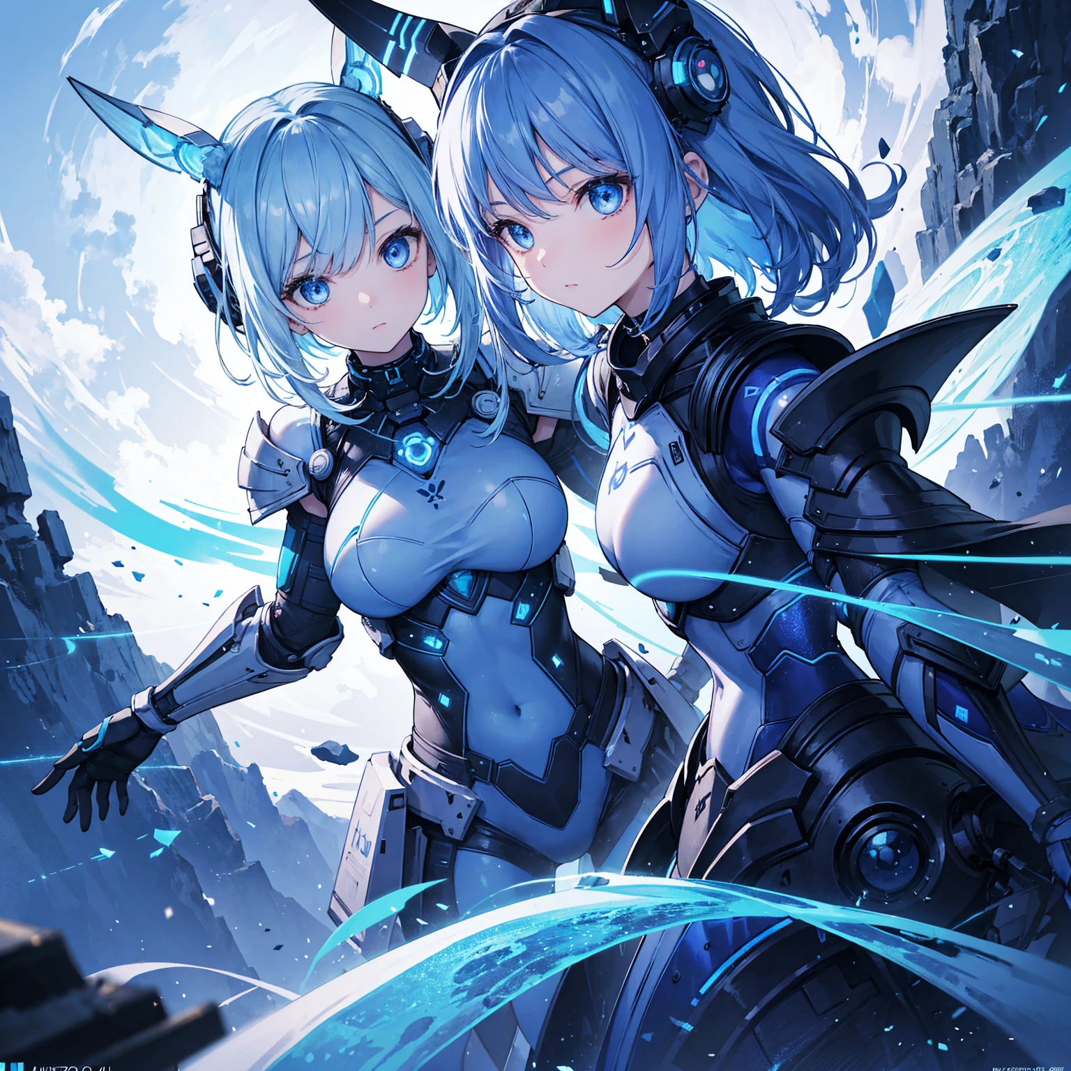 8k, highest quality, (real:1.4), Original photo, 1 girl, Asari Hair, Biological Amplifier, refined armor, posture: Peace talks between warring factions, smart blue eyes,Blue big moon and blue light swirl in the background