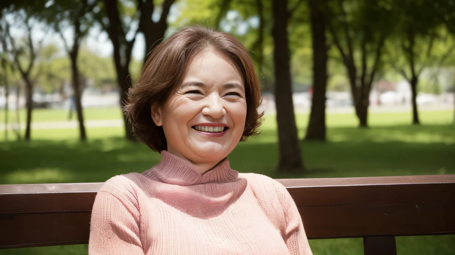 Bewitching Mature Woman1people, The background is a green park, sitting on a park bench, Whole body shot, (((In focus))):1.3, (((Aunt))):1.3, (((Beautiful woman))):1.5 Gravure, Depict lips accurately, Red lipstick, Abnormally large breasts, Wearing a light sweater in spring colors, Elderly Mature Woman, The smile is the best, Flashy face, highest quality, super high quality, Realistic, Ultra-dense skin, Perfect description, (1 日本people熟女), (erotic), 100 years old, Big Breasts, Fascinating, Glamour, sexy, Pure white skin, Looking at the audience,