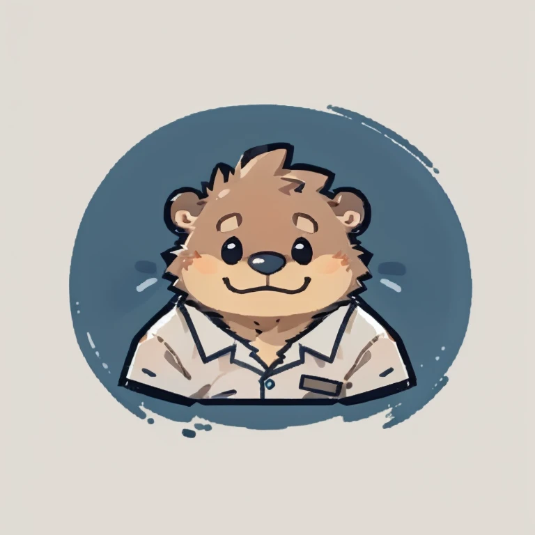 otter face,Cute face,Humanity(otter), (White short sleeve:1.3),Chubby,(white eyebrows:1.1),（Upper body naked:1.2）,(perfect black eyes),Simple background, Blue Background,print style。（Artist:Takemoto Arashi）