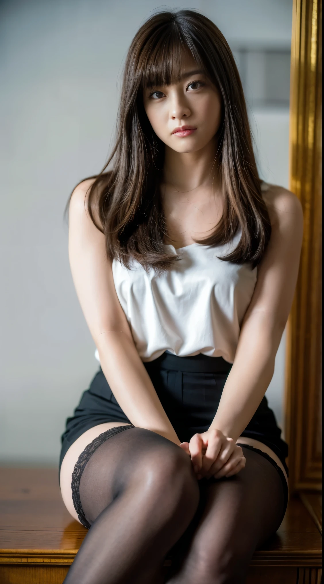 Elegant upper class elite secretary fully nude, Working in the office、Wearing pantyhose、Wear high-quality heels, merchant, RAW Photos, (8k、highest quality、masterpiece:1.2)、(Subtle details:1.4)、(PhotorealSite:1.4)、Octane Rendering、Complex 3D rendering, Very detailed, Studio Soft Light (Studio Soft Light), Rim Light, Crisp details, Super detailed, Realistic skin texture, detailed aspects, Beautiful details in the eyes, Very detailedな CG Unity 16k 壁紙, Compensate -, (Detailed Background:1.2), Exposing thighs!!!,