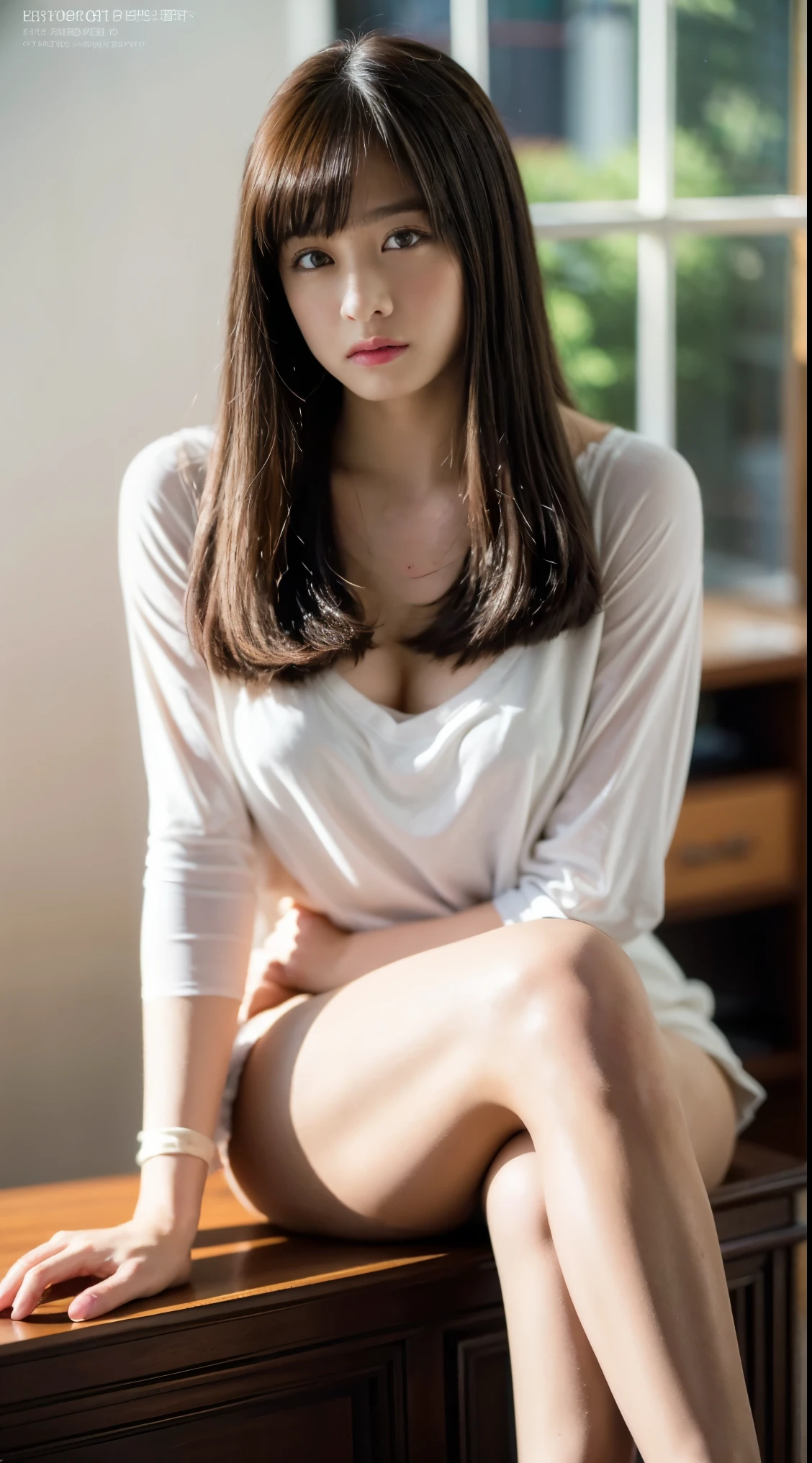 ulzzang-6500-v1.1, (Raw photo:1.2), (Photorealistic:1.4), Beautiful detailed girl, Very detailed eyes and face, Beautiful detailed eyes, Ridiculous, Incredibly ridiculous, Huge file size, Ultra detail, High resolution, Very detailed, Best quality, Masterpiece, Kemomimi, ((White wet shirt)),(Protruding,( The shape of the pubic area is clear)),Photos, Very detailed, CG, Unification, 8k wallpaper, fantastic, fine details, masterpiece, top quality, highly detailed CG uniform 8k wallpaper, light on face, movie lighting, 18 year old girl, (((without panties)), ((dynamic pose))), (camel toe), (half), (flesh-colored pantyhose)))), ( Sitting with your knees bent and your legs spread))