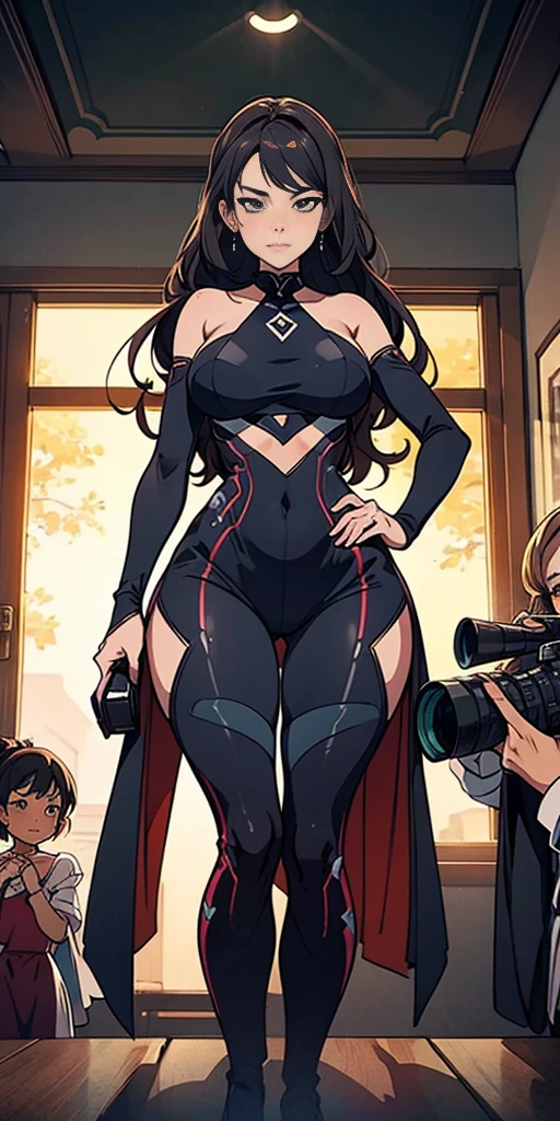 there are a mother and her daughter in front her, women in lingersuits standing next to a camera, a picture by Kamisaka Sekka, pixiv contest winner, conceptual art, commission for high res, posing for a picture, rule 34, [ 4 k digital art ]!!, neutral pose, illustration 8 k, triad of muses, ecchi anime style, poses for the camera
