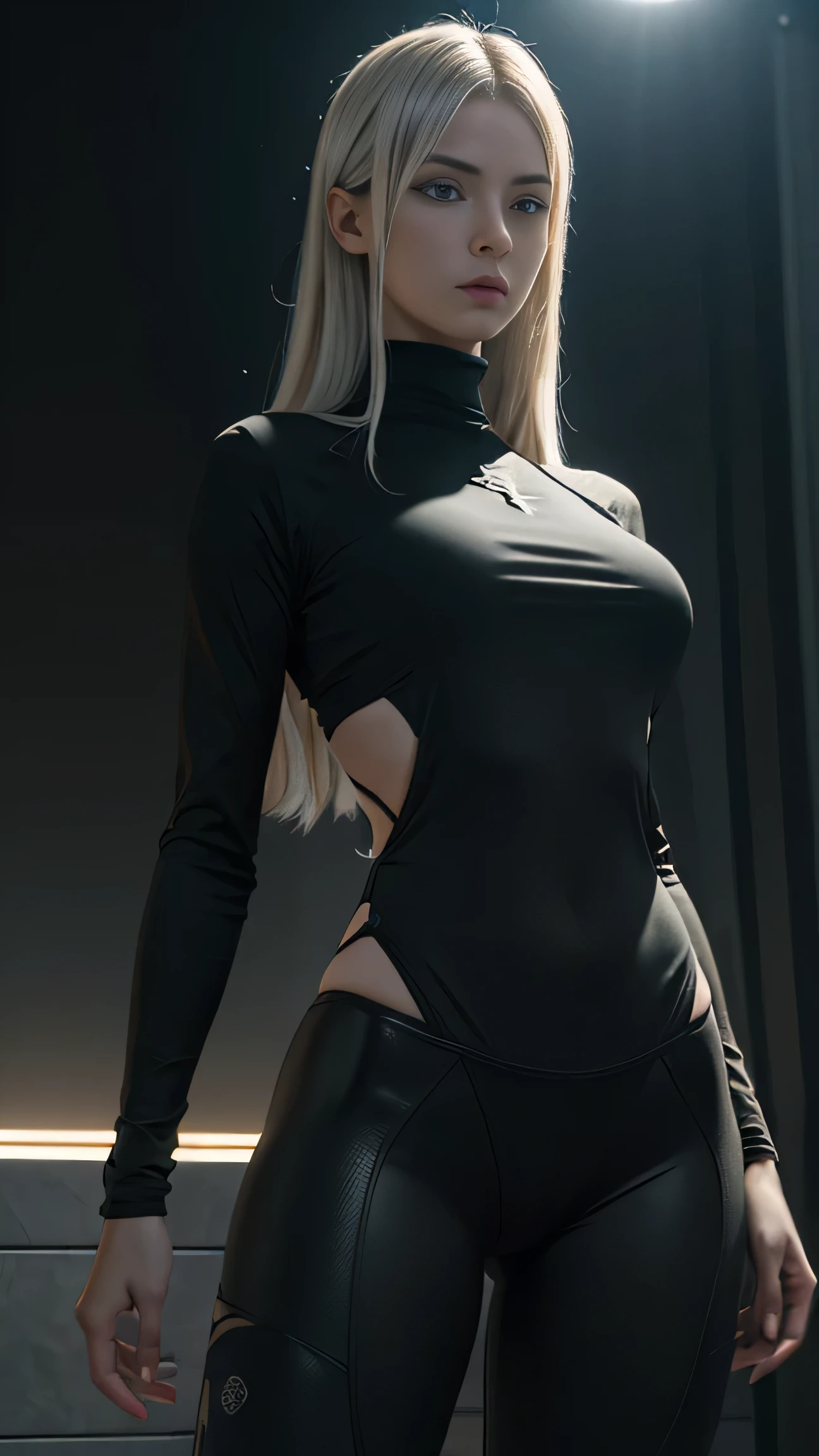 ((melhor qualidade)), ((master part)), (altamente detalhado:1.3), 1girl,22anos,188cm de altura, cabelo branco longo,black eyes, milky pale skin, muito magra e peito emaciado, musculatura definida. wearing a long, translucent black sweater,fundo cinza plano. HDR (high dynamic range),ray tracing,NVIDIA RTX,Super-Resolution,irreal 5, Subsurface scattering,PBR Texturing,Post-processing,anisotropic filtering,Profundidade de campo,Maximum clarity and sharpness,Texturas multicamadas,Mapas de Albedo e Especular,surface shading, Accurate simulation of light-material interaction,perfectly proportions,octan render,Two-tone lighting, ISO baixo,White balance,rule of thirds,wide aperature,8K BRUTO,Subpixel eficiente
