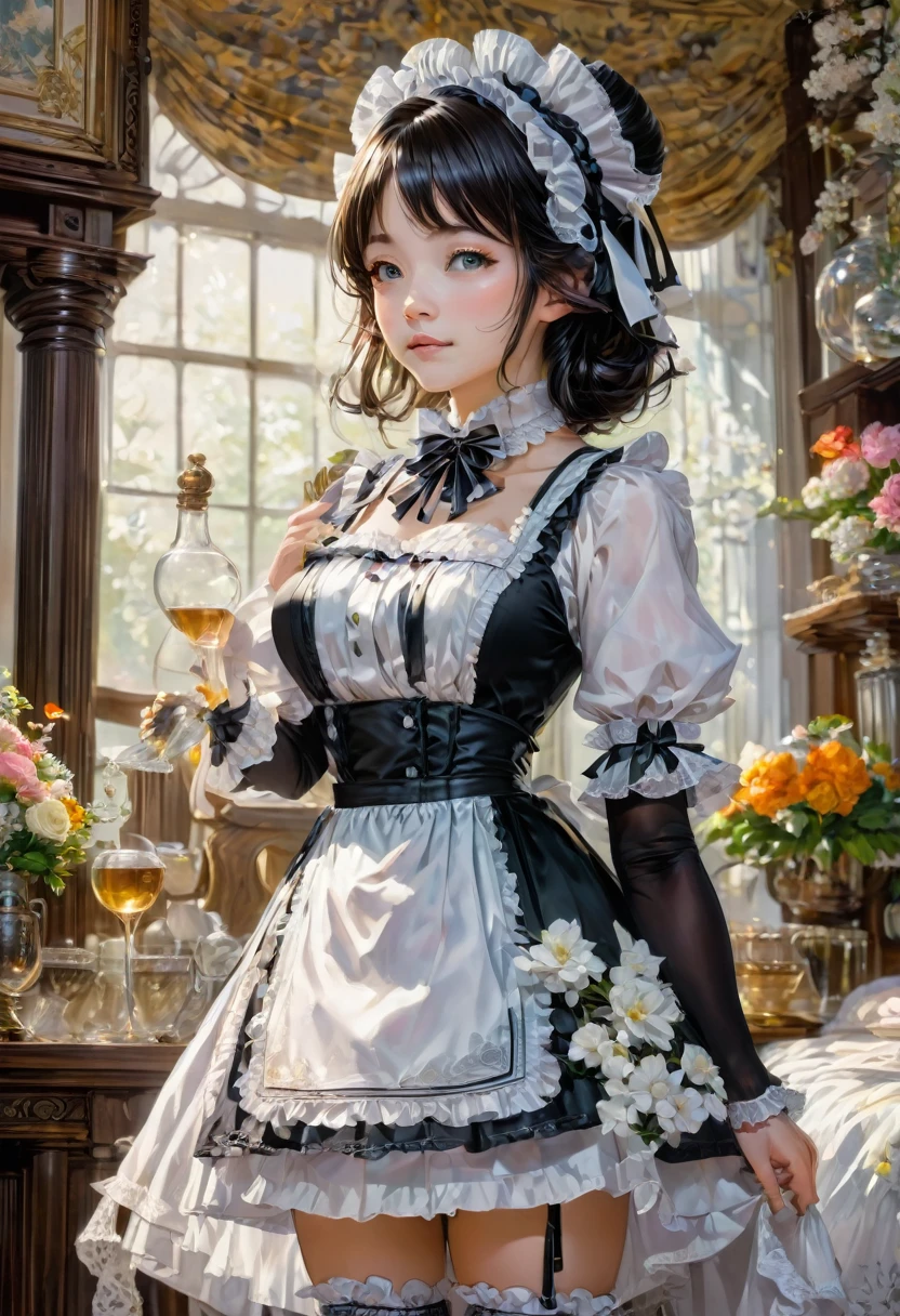 Maid Outfit, by Kentaro Miura, best quality, masterpiece, very aesthetic, perfect composition, intricate details, ultra-detailed