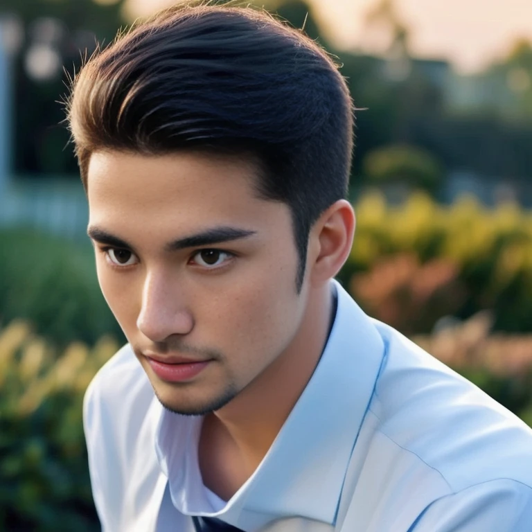 The man wearing a blue tie White shirt and tie, Very handsome, very realistic, handsome faceเหลาและน่าดึงดูด, Asian man, handsome man, perfect handsome face, handsome face and beautiful face, Handsome and charming, high quality vertical, Profile picture, handsome face, Realistic art style, good looking face, Charming and good looking, beautiful young man, beautiful male face