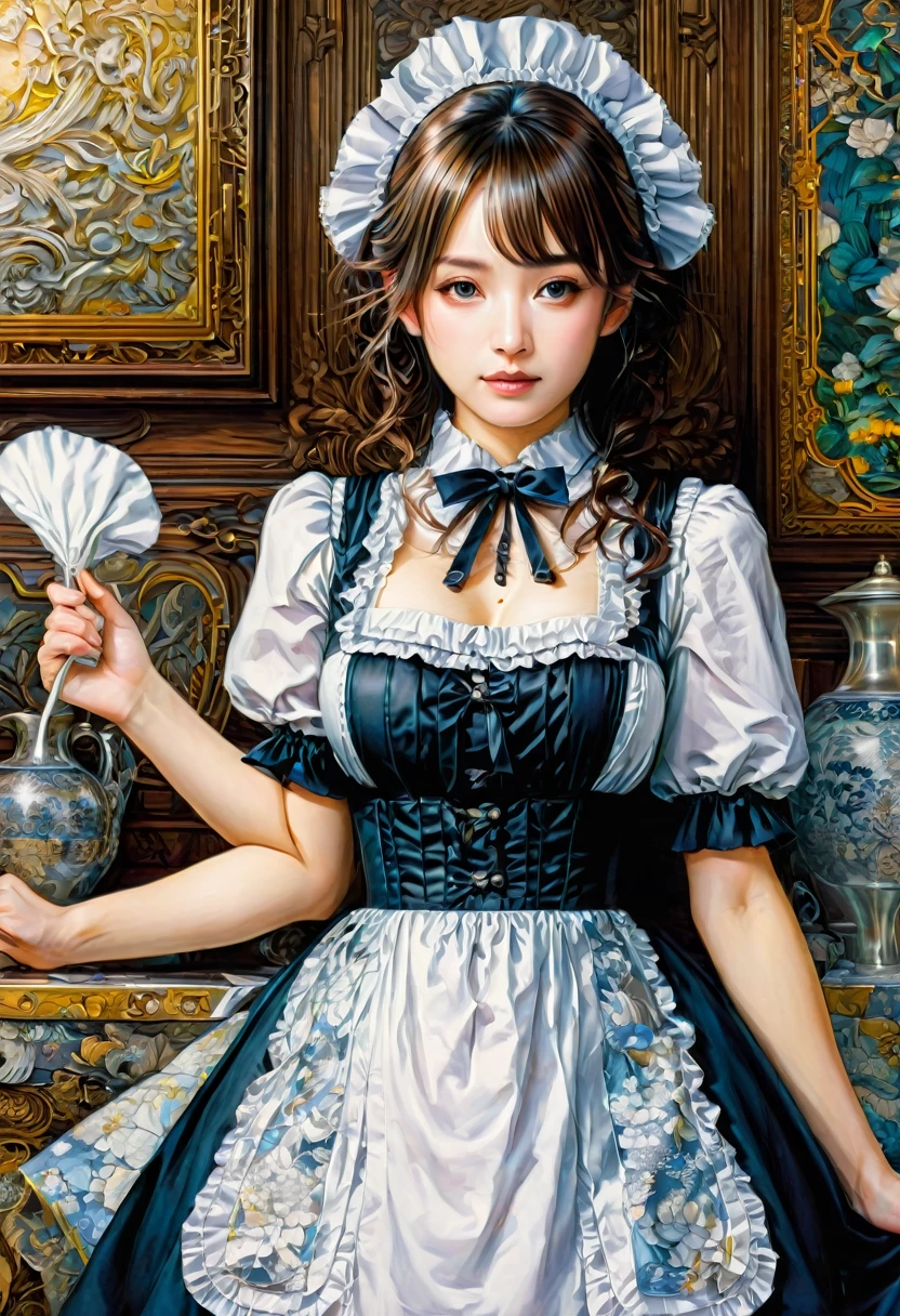 Maid Outfit, by Ayami Kojima, best quality, masterpiece, very aesthetic, perfect composition, intricate details, ultra-detailed
