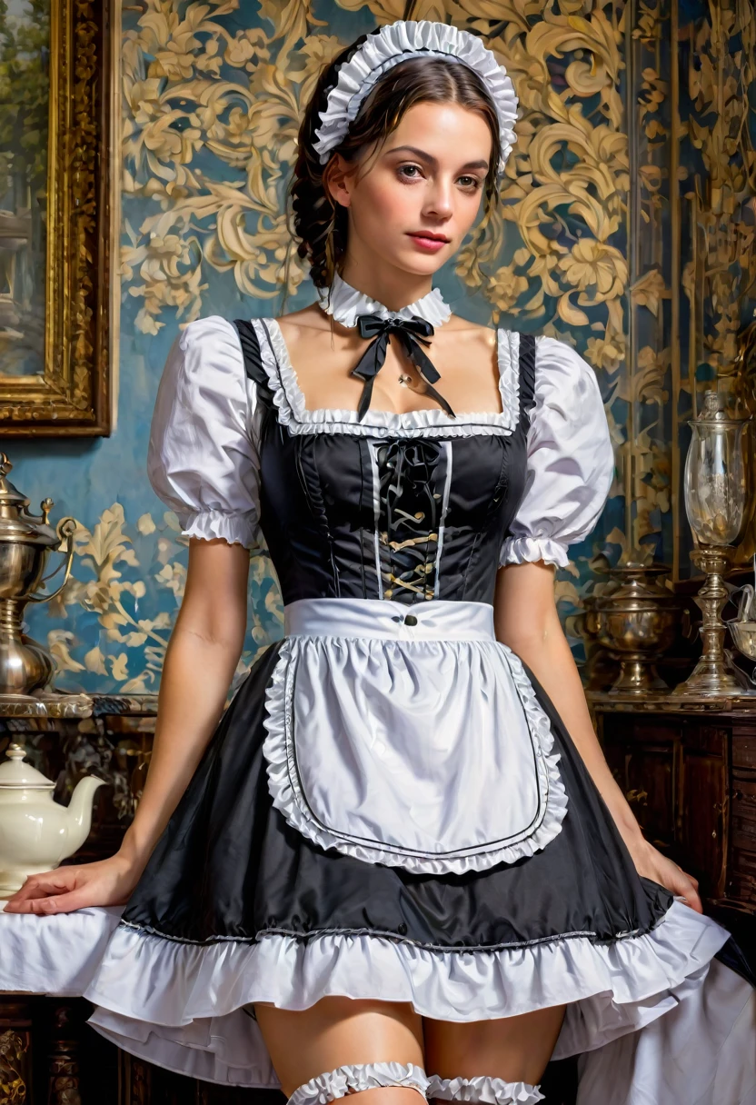 Maid Outfit, by tim_white, best quality, masterpiece, very aesthetic, perfect composition, intricate details, ultra-detailed