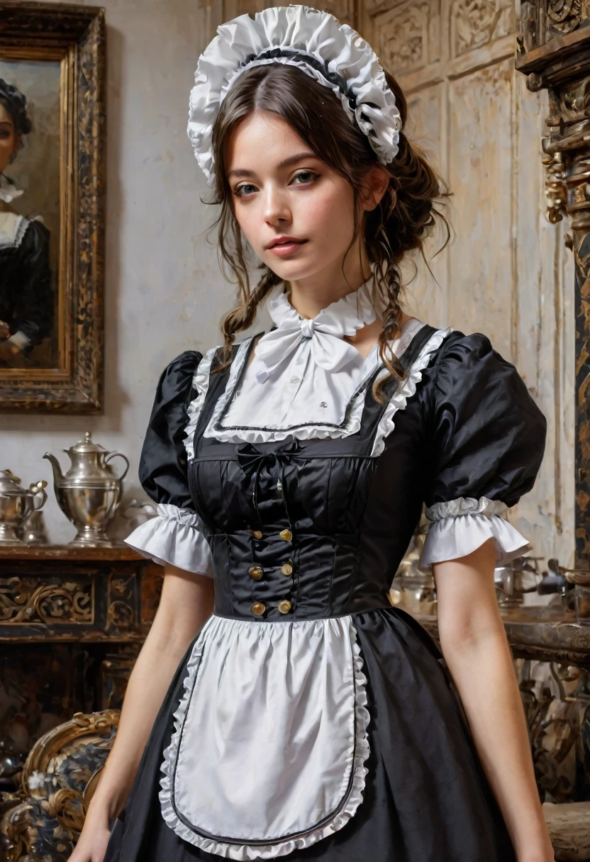 Maid Outfit, by ashley_wood, best quality, masterpiece, very aesthetic, perfect composition, intricate details, ultra-detailed