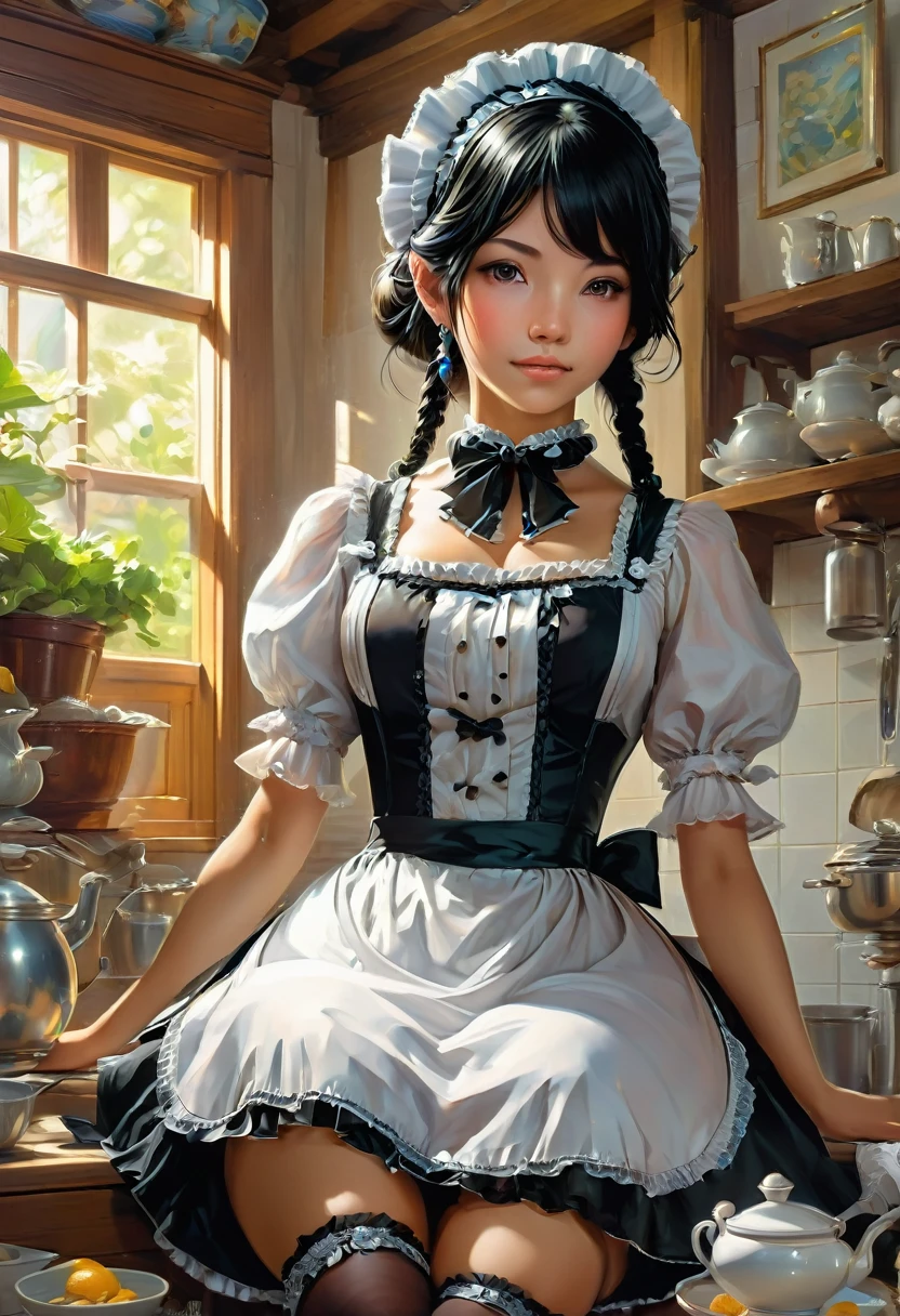 Maid Outfit, by Goro Fujita, best quality, masterpiece, very aesthetic, perfect composition, intricate details, ultra-detailed