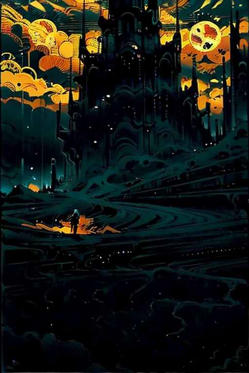 80s, cyber punk, horror, driving through the mountains, initial d anime, wide scene, highway, subject inside car, night time, dark, full body, driving, wide shot, car driving on a path