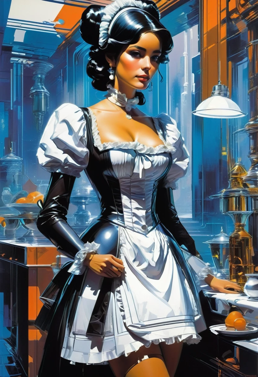 Maid Outfit, by Syd Mead, best quality, masterpiece, very aesthetic, perfect composition, intricate details, ultra-detailed
