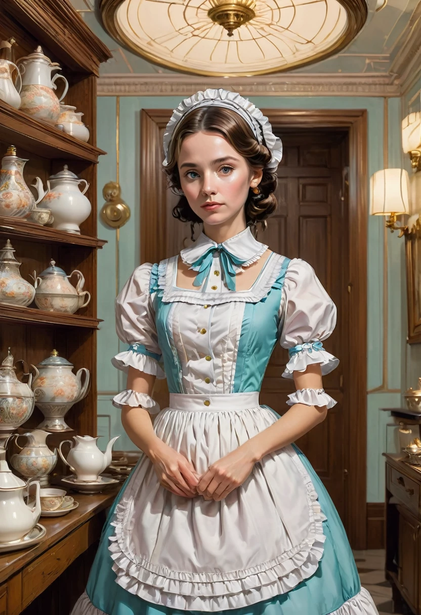 Maid Outfit, by Wes Anderson, best quality, masterpiece, very aesthetic, perfect composition, intricate details, ultra-detailed