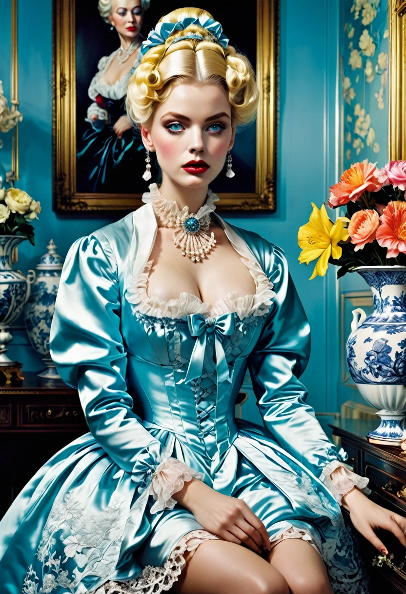 Maid Outfit, by Miles Aldridge, best quality, masterpiece, very aesthetic, perfect composition, intricate details, ultra-detailed