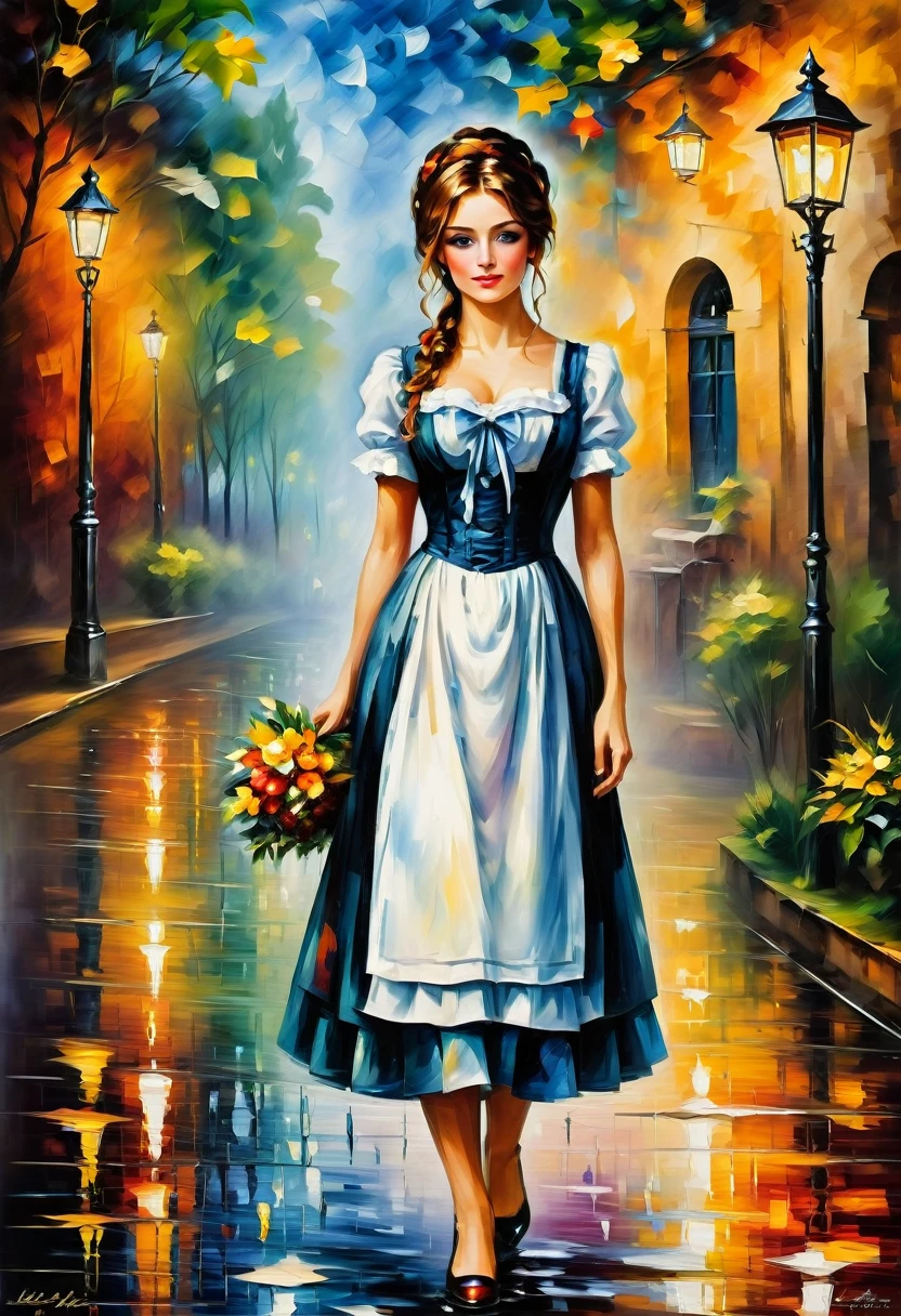 Maid Outfit, by Leonid Afremov, best quality, masterpiece, very aesthetic, perfect composition, intricate details, ultra-detailed