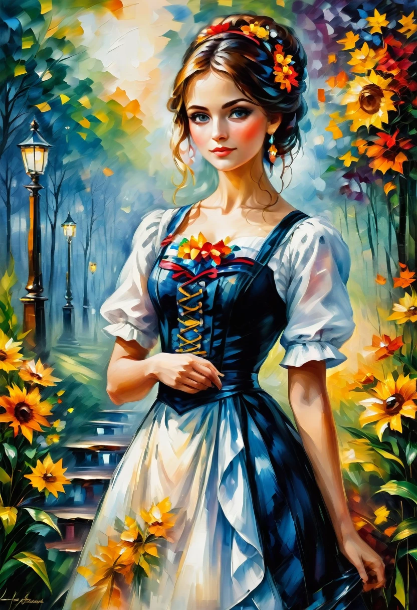 Maid Outfit, by Leonid Afremov, best quality, masterpiece, very aesthetic, perfect composition, intricate details, ultra-detailed
