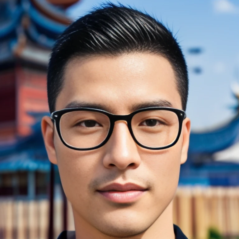 arafed man in black shirt standing in front of a pagoda, wearing a polo shirt, Asian man, light stubble with black shirt สวมชุดทางการสีดำ, Damian Tran, wearing black, Handsome Chad Chin, black shirt, Asian people, Christopher Chao, A well-maintained model, Inspired by David Diao, Profile picture, Southeast Asians with round faces
