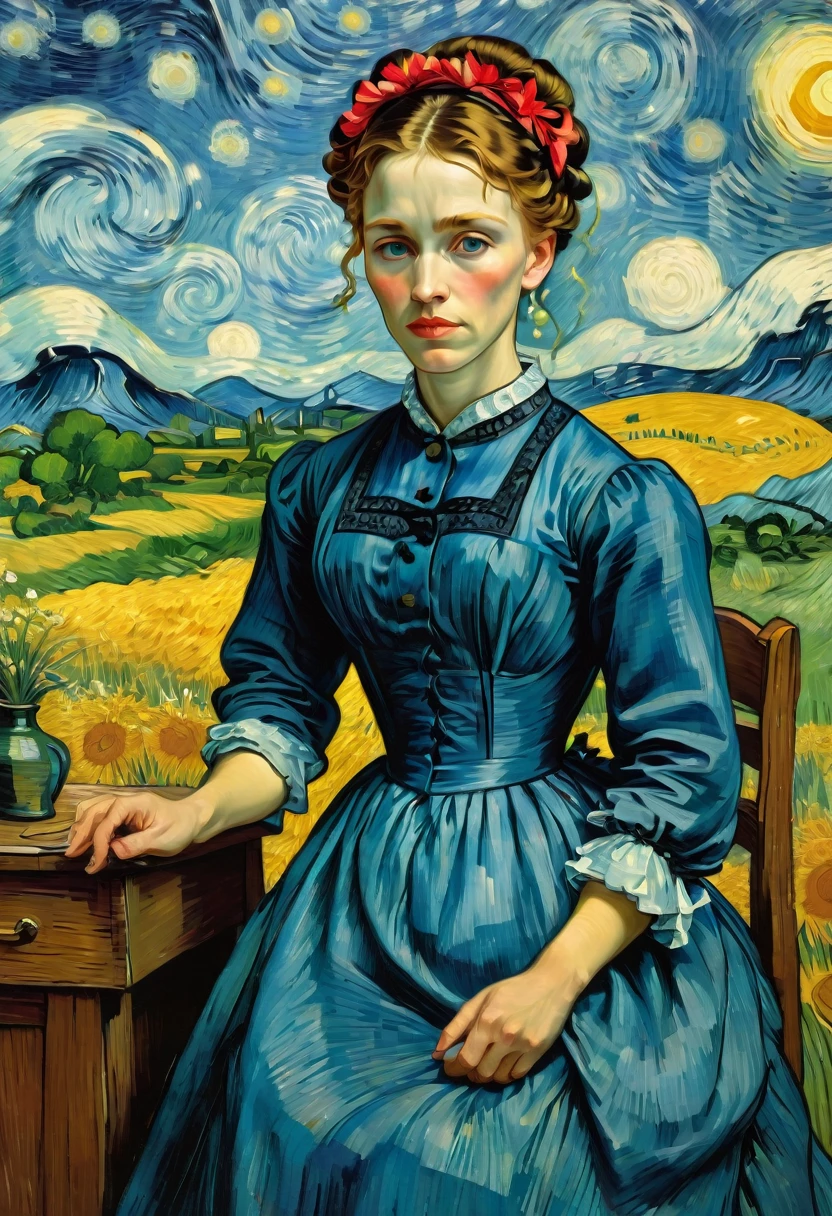 Maid Outfit, by van gogh, best quality, masterpiece, very aesthetic, perfect composition, intricate details, ultra-detailed