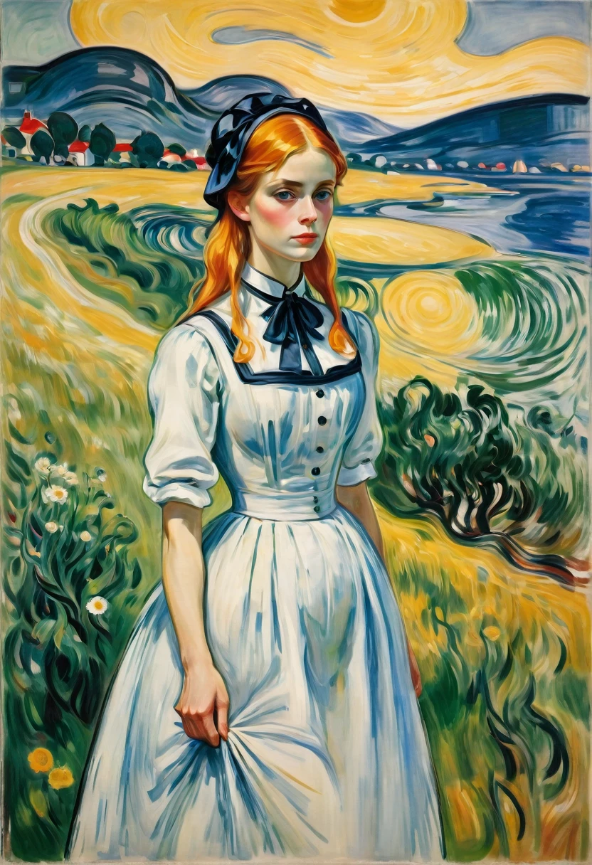 Maid Outfit, by Edvard Munch, best quality, masterpiece, very aesthetic, perfect composition, intricate details, ultra-detailed