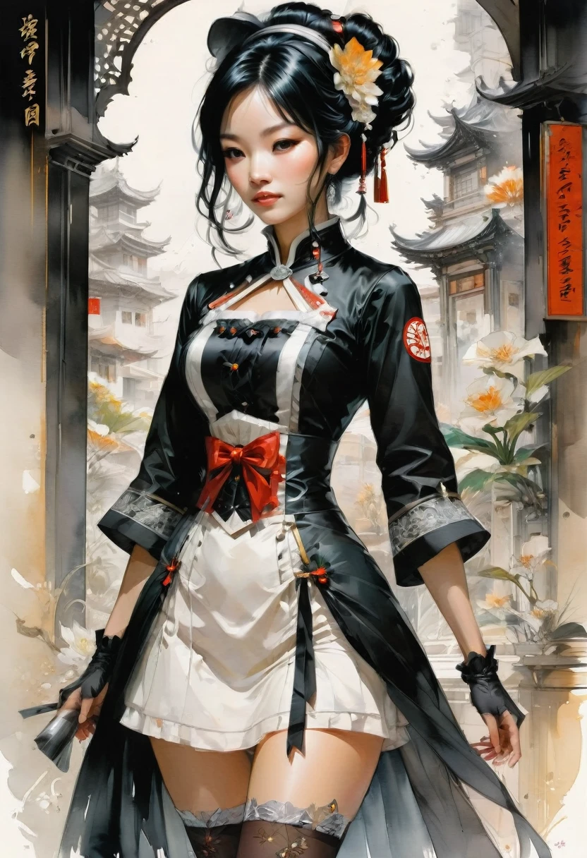 Maid Outfit, by Dustin Nguyen, best quality, masterpiece, very aesthetic, perfect composition, intricate details, ultra-detailed