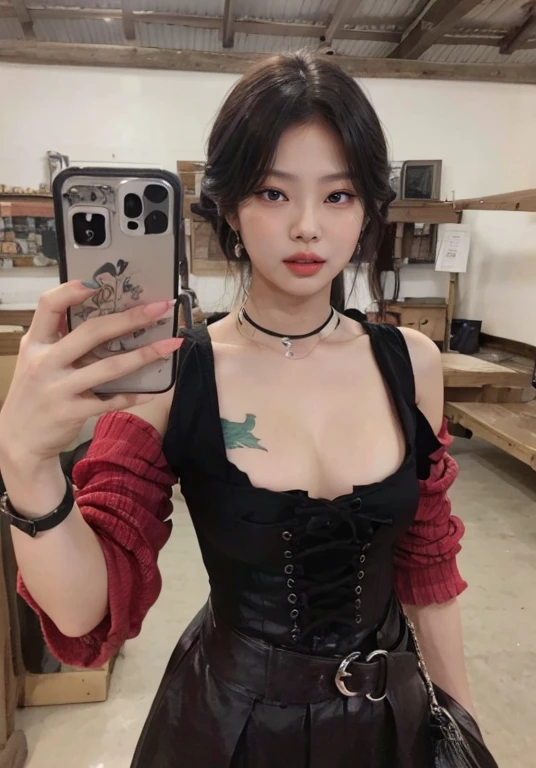 Labios carnosos, ojos rasgados. Chica sosteniendo su celular