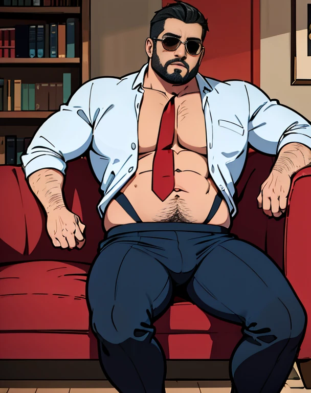 ((he is sitting on the sofa with his legs open and arms on his head wearing only white swim trunks on his body))), Velhote safado, Just plump, chubby, extremely thick thighs, large belly, Ele abre o casaco e mostra seu corpo usando apenas cueca box vermelho ao expectador, sharp man in jacket and long tie,standing on the sidewalk, casaco longo preto, casaco aberto, camisa branca, Gravata vermelha, big Barriga, fat Barriga,, Big stomach, corpo robusto e atarracado, jacket over shirt and tie, Homem na casa dos 60 anos, homem na casa dos 50 anos, Barriga, musculoso, cabelo castanho claro, cabelos grisalhos, detetive, bonito, serious appearance, sunglasses.