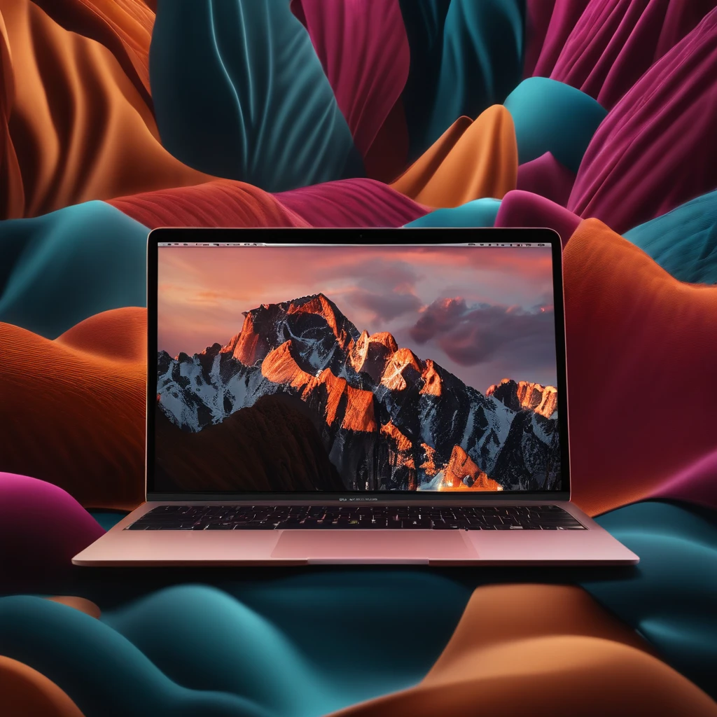 macbook air presentation background, detalles precisos, (8k), (cinematic lighting )