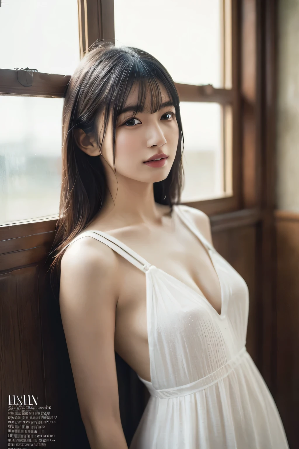 1 girl, (Wear a white summer dress:1.2), (Works by famous designers), Very beautiful Japanese idol portraits, 
(RAW Photos, highest quality), (Realistic, Realistic:1.4), (masterpiece), 
Very delicate and beautiful, Very detailed, 2k wallpaper, wonderful, finely, Very detailed CG Unity 8K wallpaper, Very detailed, High resolution, Soft Light, 
Beautiful detailed girl, Very detailed目と顔, Beautiful and sophisticated nose, Finely beautiful eyes, Cinema Lighting, 
(Photo shoot for a fashion magazine:1.3), (indoor), (Window Glass), (raindrop),
(Semi-long hair), (full body),
Complete Anatomy, Slender body, Small breasts, sentimental