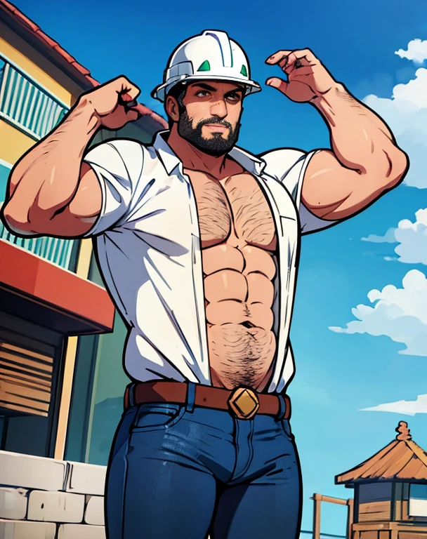 He is running on the beach, plump, chubby, extremely thick thighs, large belly, wearing only green swim trunks. He doesn't wear a shirt.muito barbudo. 56 anos.apana 1 umbigo. Barriga detalhada. Segurando vara de pesca. Ele veste colete de pescador. wearing cap. Homem barbudo gordo e sexy de 50 anos,cheio de suor,corpo todo,barriga grande, barba branca, fios brancos,((Wearing a white shirt and blue jeans engineer helmet)),rosto atordoado,Abra as pernas,in the background a building under construction and machines for building construction, vista de baixo, luta livre, uniforme de engenheiro, construtor. Api. detalhado, gesticulando para o expectador fotografia de Corpo completo imagem de corpo inteiro.