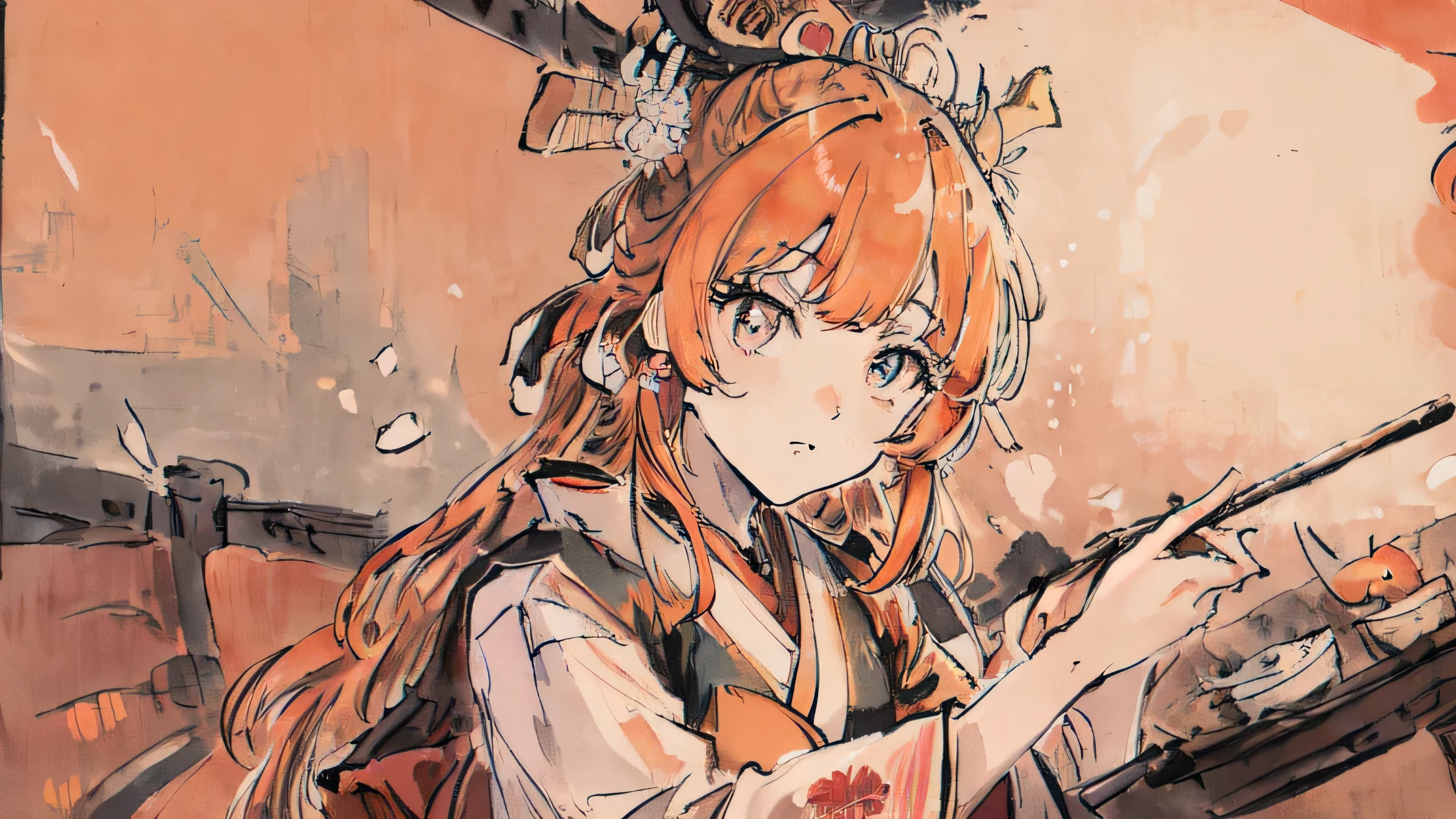 (((masterpiece,highest quality))),1 Female, Alone with orange hair,Long Hair,(Japanese style:1.4),princess,(Healing),night, Super detailed eyes,Super detailed field,Close-up