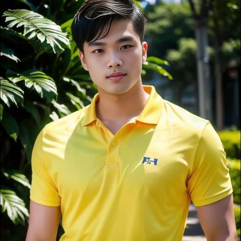 ชายอาราฟStanding on city streetsตอนกลางคืน, high quality vertical, Portrait in the middle of a shot, Asian man, Anime style mixed with Fujifilm, Standing on city streets, Handsome Japanese demon boy, Street Photos, city behind, Japanese Streetwear, He wore a yellow T-shirt., Profile picture, vertical picture, with a city behind