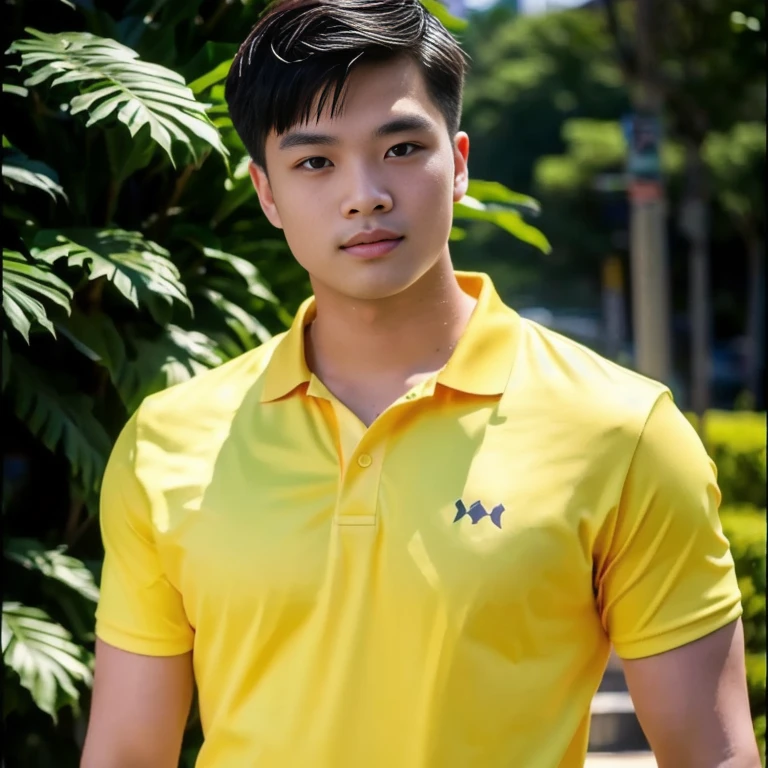 ชายอาราฟStanding on city streetsตอนกลางคืน, high quality vertical, Portrait in the middle of a shot, Asian man, Anime style mixed with Fujifilm, Standing on city streets, Handsome Japanese demon boy, Street Photos, city behind, Japanese Streetwear, He wore a yellow T-shirt., Profile picture, vertical picture, with a city behind