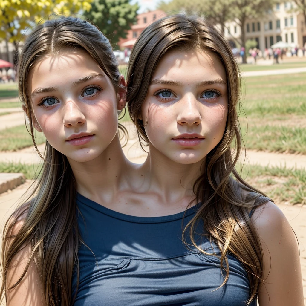 2heads, (one head 12 years old:1.5), (one head 16 years old:1.5), (a brunette and a blonde:1.5)