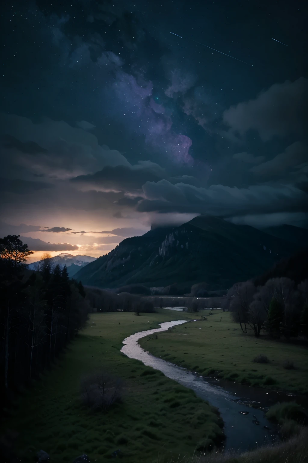 Mountains, star rain, rivers, rain, purple moon, forests, grasslands.storm lake