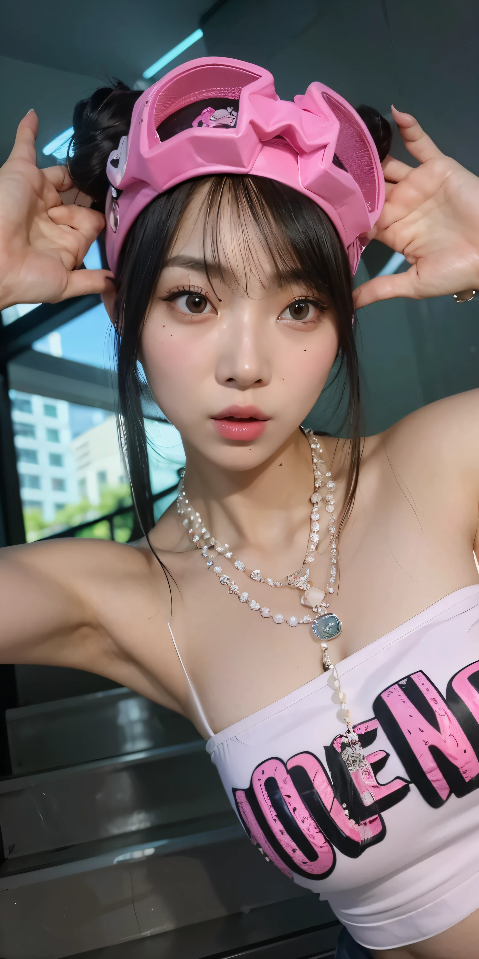 Mujer araffe con un top blanco y un vestido negro posando para una foto, maquillaje popular de corea del sur, maquillaje coreano popular, aparcar desde-min, ulzzang, korean symmetrical face, Retrato realista kawaii, Chaewon leeserafim