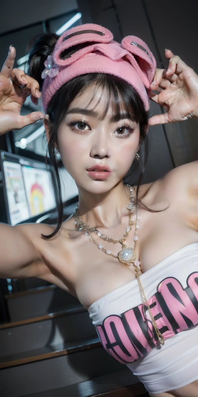 Mujer araffe con un top blanco y un vestido negro posando para una foto, maquillaje popular de corea del sur, maquillaje coreano popular, aparcar desde-min, ulzzang, korean symmetrical face, Retrato realista kawaii, Chaewon leeserafim